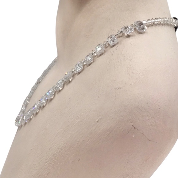 Vintage Crystal Bead Necklace with Toggle Clasp, Rectangle Clear Faceted Beads - Picture 10 of 11